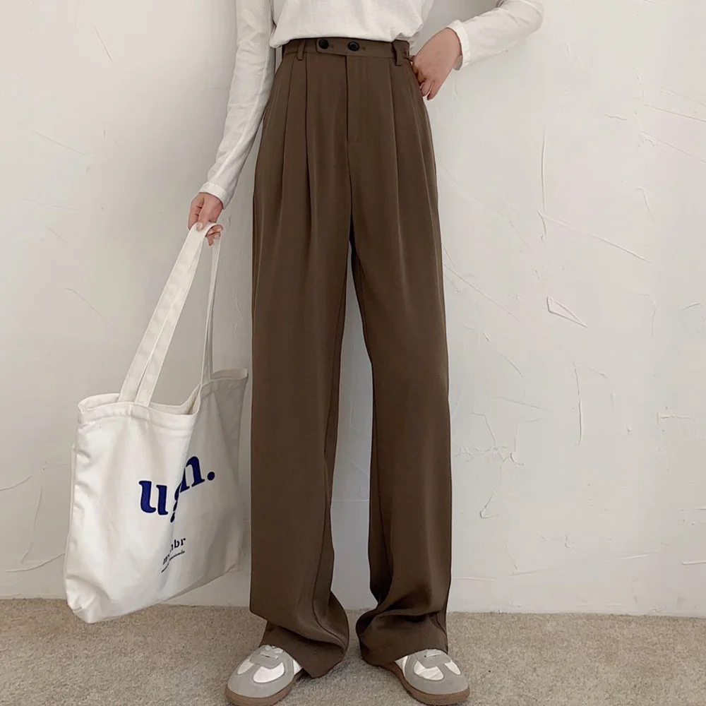 Women Suit Pants Loose Plain Full Length Casual Pants High Waist And Thin Wide Leg Pants Straight Trousers Solid Lady Clothing
Women Suit Pants Loose Plain Full Length Casual Pants High Waist And Thin Wide Leg Pants Straight Trousers Solid Lady Clothing