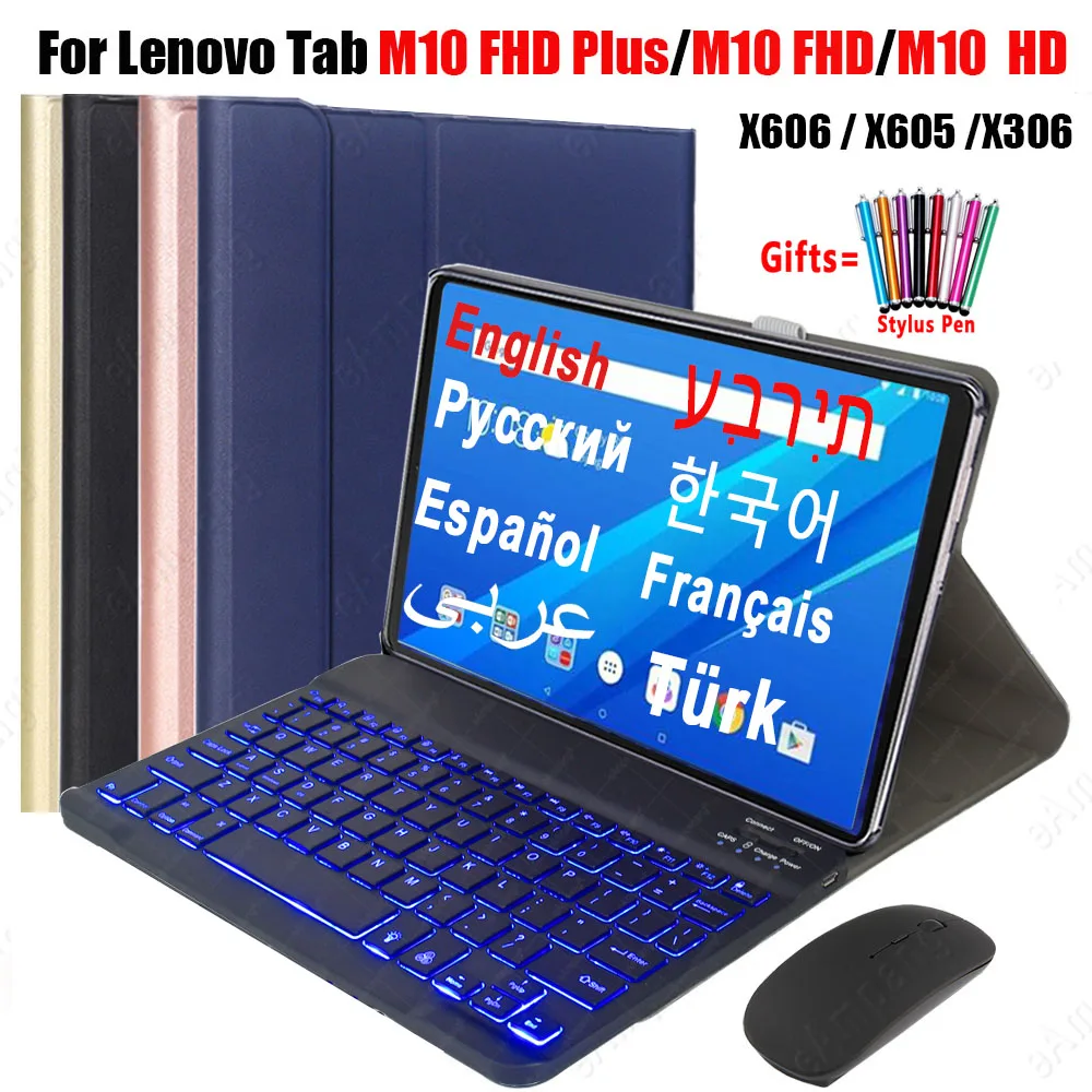 

Backlit Keyboard Case For Lenovo M10 FHD Plus 10.3 X606 M10 HD 2nd Gen X306 M10 X605 X505 10.1 PU Leather Cover Keyboard Mouse