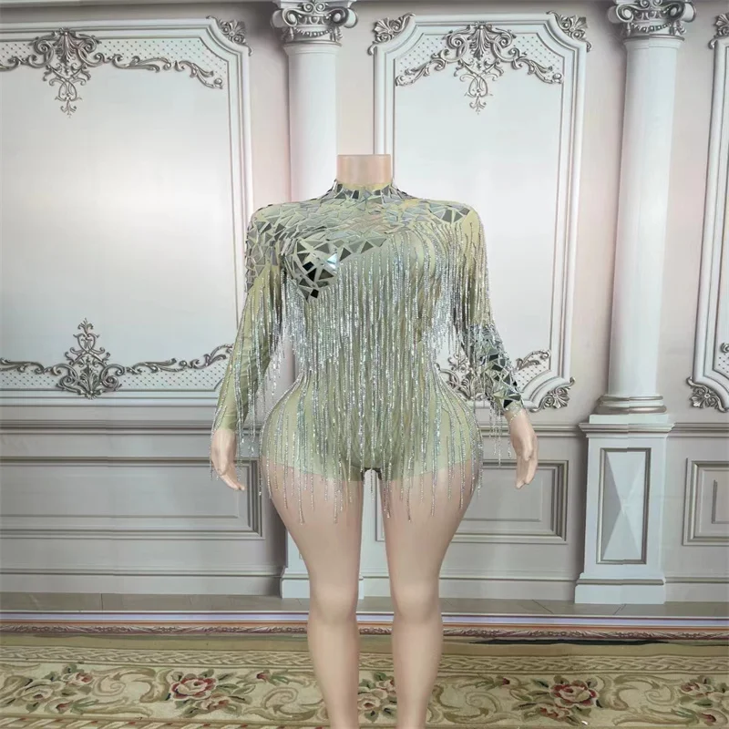 SD21 Female Stretch Silver Mirror Rhinestones Bodysuit Backless Long Sleeve Sequin Chain Leotard Tights Diamonds Tassel Jumpsuit
SD21 Female Stretch Silver Mirror Rhinestones Bodysuit Backless Long Sleeve Sequin Chain Leotard Tights Diamonds Tassel Jumpsuit