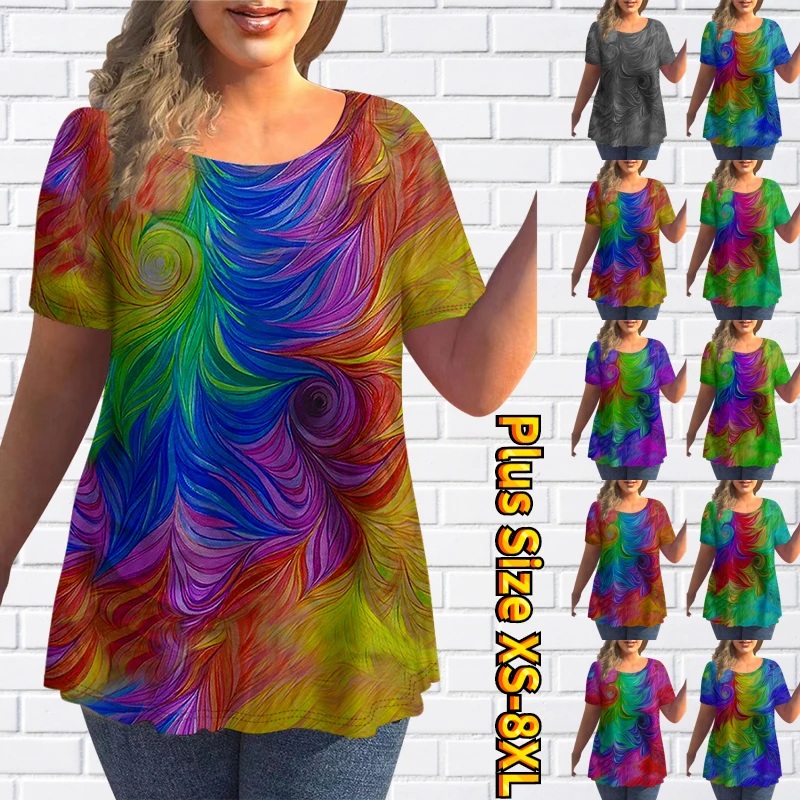 2022 New Summer Women's Loose Size T-shirt Abstract Print Short Sleeve Round Neck Top Everyday Female Pullover Size Pullover
2022 New Summer Women's Loose Size T-shirt Abstract Print Short Sleeve Round Neck Top Everyday Female Pullover Size Pullover