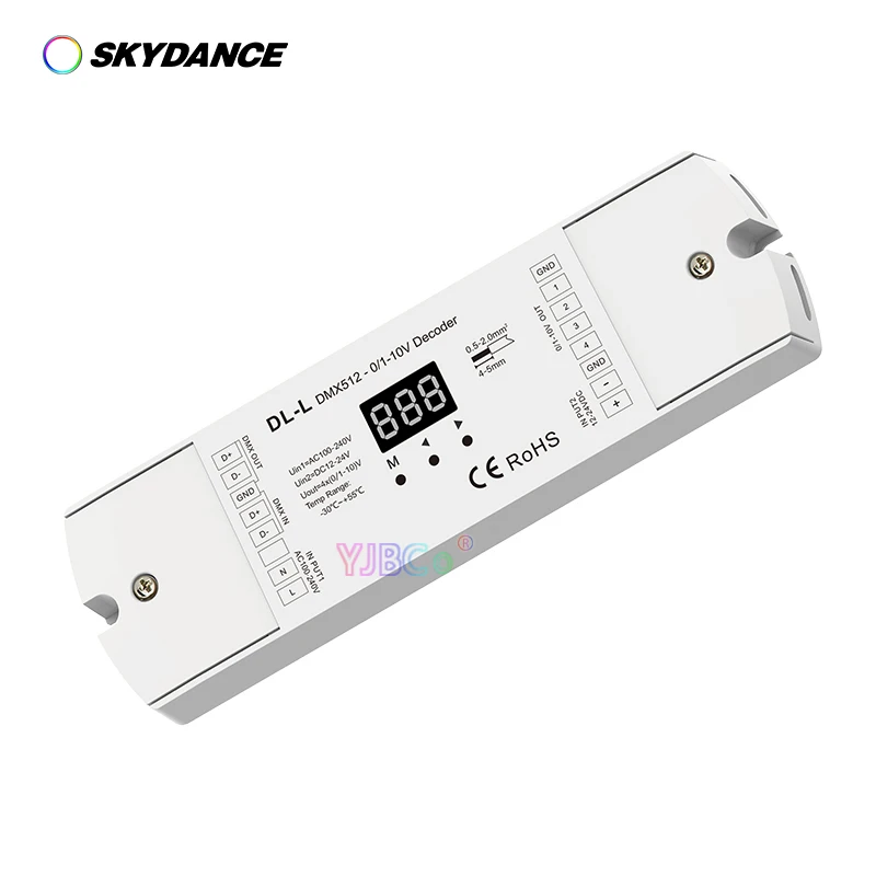 

Skydance DL-L 4 Channel DMX512 To 1-10V /0-10V Converter 4CH DMX RDM Numeric Display Signal Decoder 12V-24VDC /100-240VAC Input