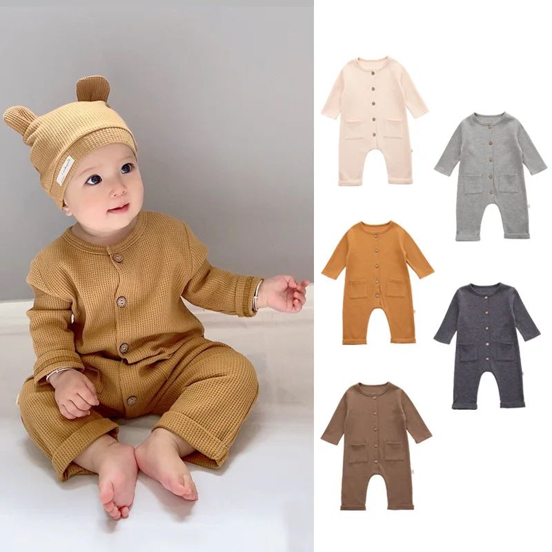 Baby One-piece Suit Autumn/Winter Solid Color Waffle Cardigan Long Sleeve Crawling Suit
Baby One-piece Suit Autumn/Winter Solid Color Waffle Cardigan Long Sleeve Crawling Suit