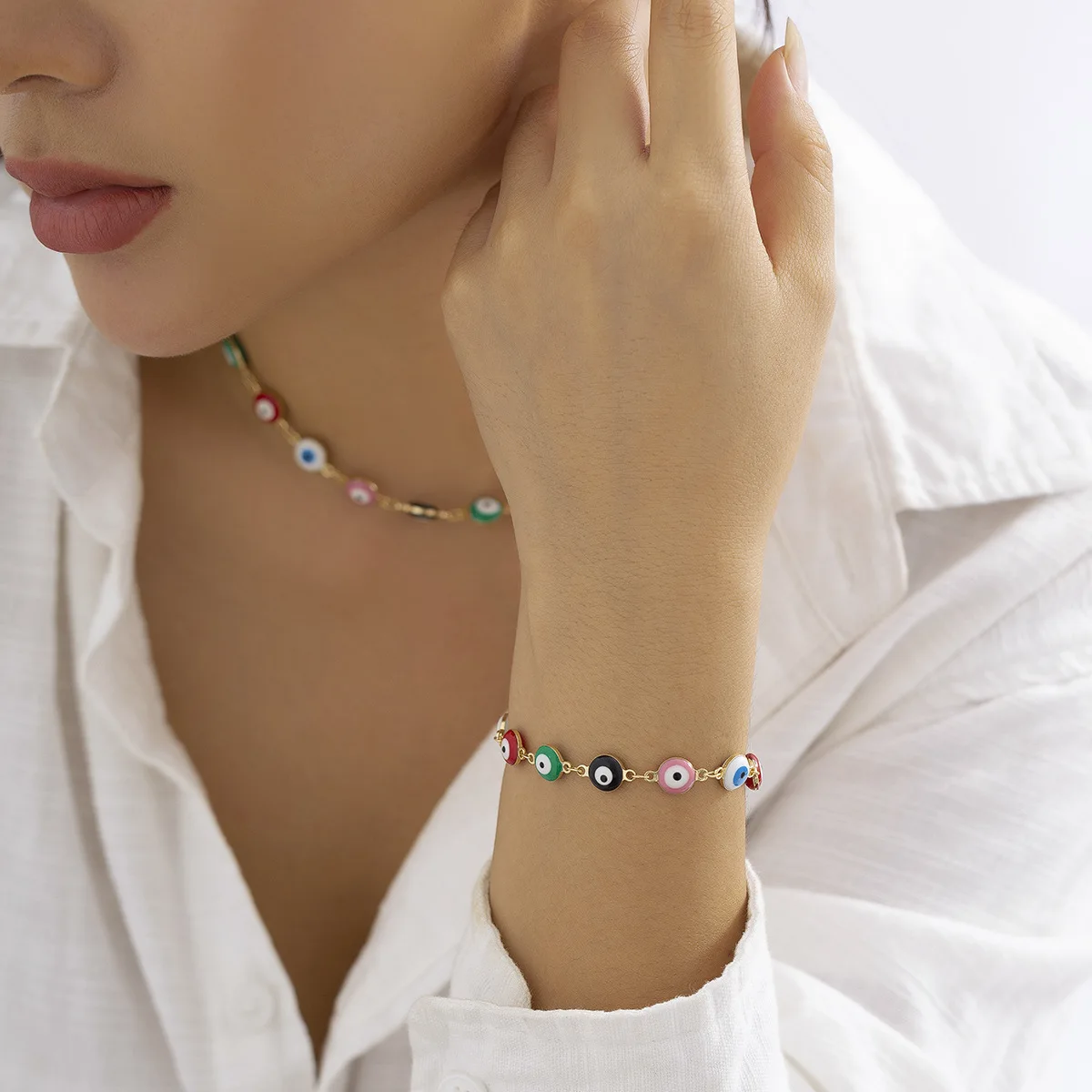 Evil Eye Bracelets Necklaces for Women Girl Multicolor Demon Eyes Chokers Clavicle Chain Aesthetic Necklace Party Jewelry Gift
Evil Eye Bracelets Necklaces for Women Girl Multicolor Demon Eyes Chokers Clavicle Chain Aesthetic Necklace Party Jewelry Gift
