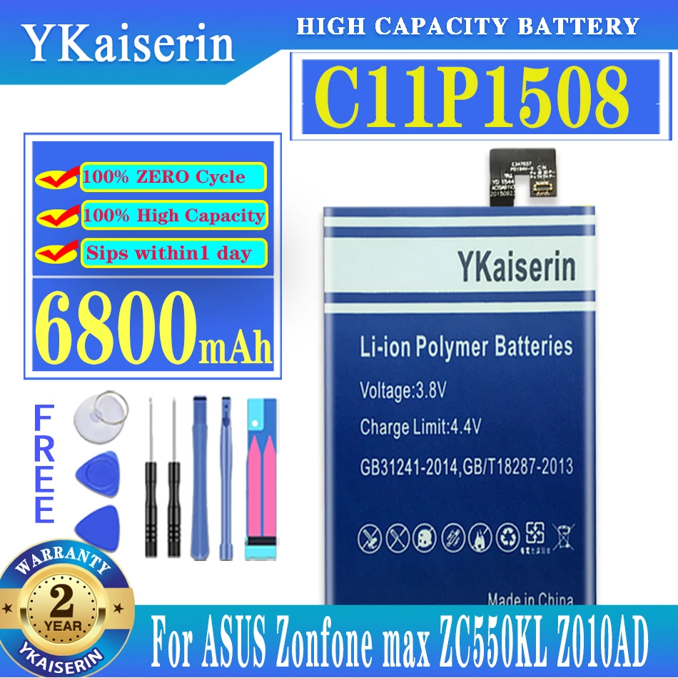 YKaiserin For ASUS C11P1508 Battery For ASUS Zenfone MAX ZC550KL Z010DA 5000Z C550KL Z010AD Z010DD Z010D 6800mAh + Gift Tools
YKaiserin For ASUS C11P1508 Battery For ASUS Zenfone MAX ZC550KL Z010DA 5000Z C550KL Z010AD Z010DD Z010D 6800mAh + Gift Tools