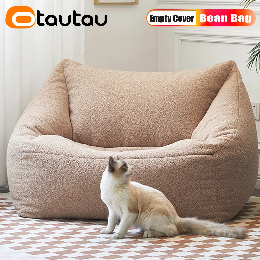 

OTAUTAU Faux Cashmere Fleece Bean Bag Cover No Filler Plus Big Adult Beanbag Chair Pouf Ottoman Sac Floor Seat Sofa Couch SF023