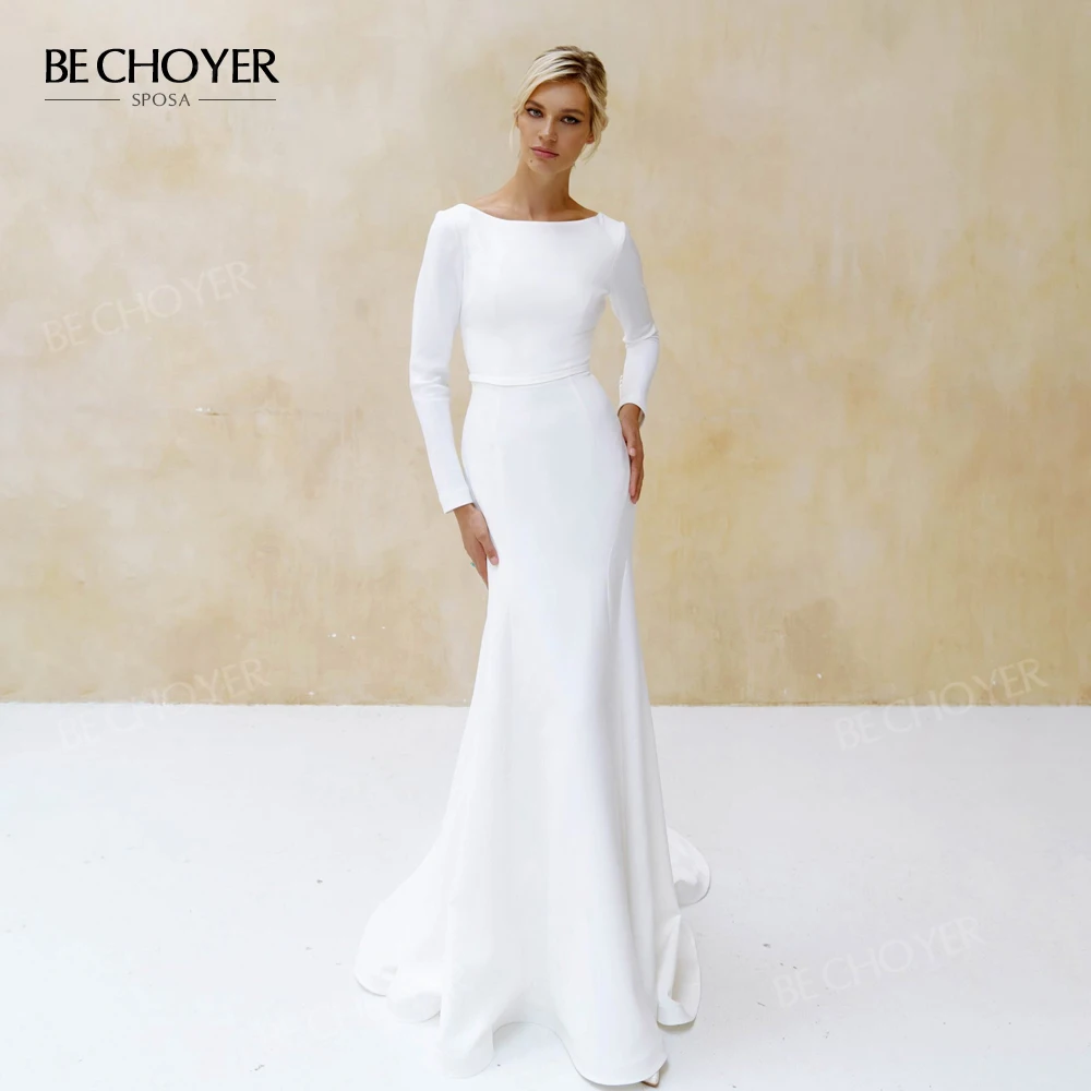 Wedding Dress Satin Mermaid Long Sleeve Graceful O-Neck Bride Gown 2022 Court Train Princess BECHOYER NR228 Vestido de Noiva
Wedding Dress Satin Mermaid Long Sleeve Graceful O-Neck Bride Gown 2022 Court Train Princess BECHOYER NR228 Vestido de Noiva