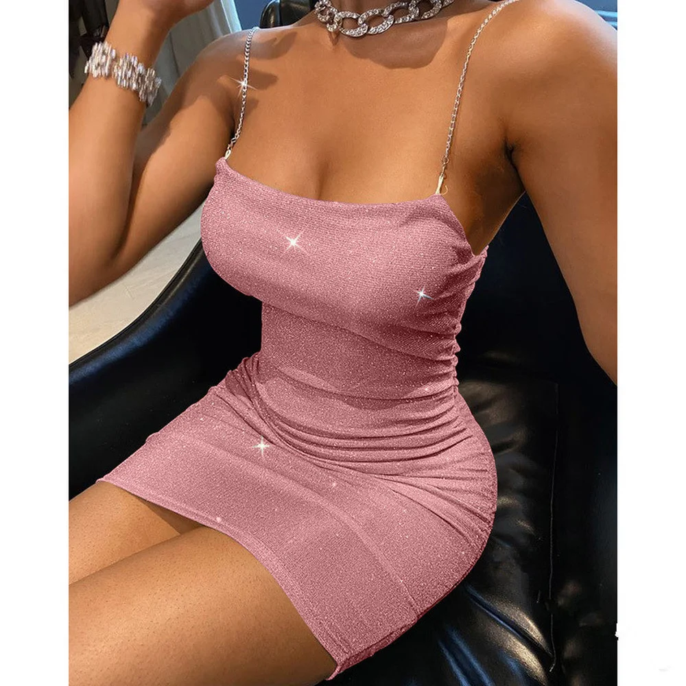 Women Sexy Slim Fit Bodycon Party Dress Women Fashion Spaghetti Strap Mini Dress Slip Sequins Short Dress 2022 New 
Women Sexy Slim Fit Bodycon Party Dress Women Fashion Spaghetti Strap Mini Dress Slip Sequins Short Dress 2022 New
