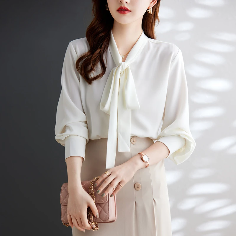 Silk Blouses Shirts Women 2022 Autumn Spring Tops Long Sleeve Bow Neck Loose White Shirts Chiffon Female Clothing High Quality
Silk Blouses Shirts Women 2022 Autumn Spring Tops Long Sleeve Bow Neck Loose White Shirts Chiffon Female Clothing High Quality