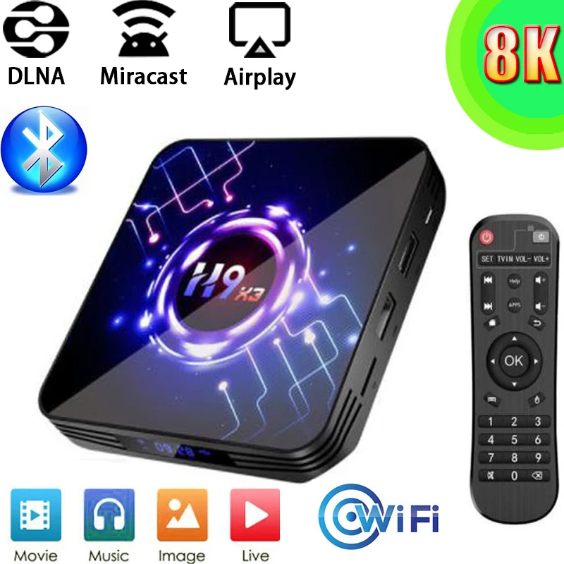 New Smart TV Box Amlogic S905X3 Dual Core Set-top Box 2.4G 5G Wifi HDMI-compatiable 8K H9-X3 Android 10.0 Bluetooth Media Player
New Smart TV Box Amlogic S905X3 Dual Core Set-top Box 2.4G 5G Wifi HDMI-compatiable 8K H9-X3 Android 10.0 Bluetooth Media Player
