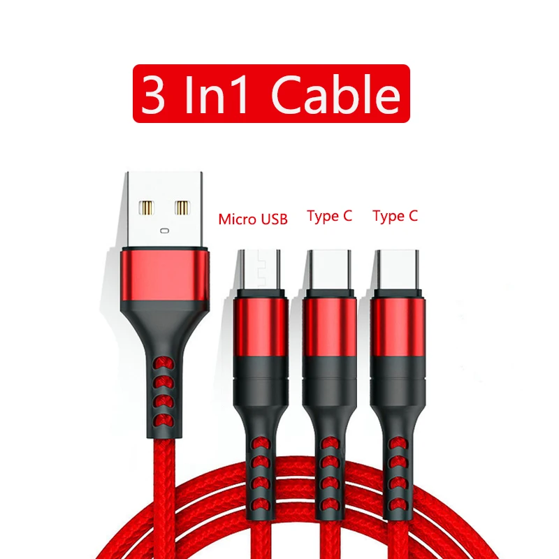 3in1 Fast Charging USB Type C Cable Wire For Xiaomi mi 11 Huawei P30 40 Mobile Phone USB C Cable Type-C Charger Micro USB Cables
3in1 Fast Charging USB Type C Cable Wire For Xiaomi mi 11 Huawei P30 40 Mobile Phone USB C Cable Type-C Charger Micro USB Cables