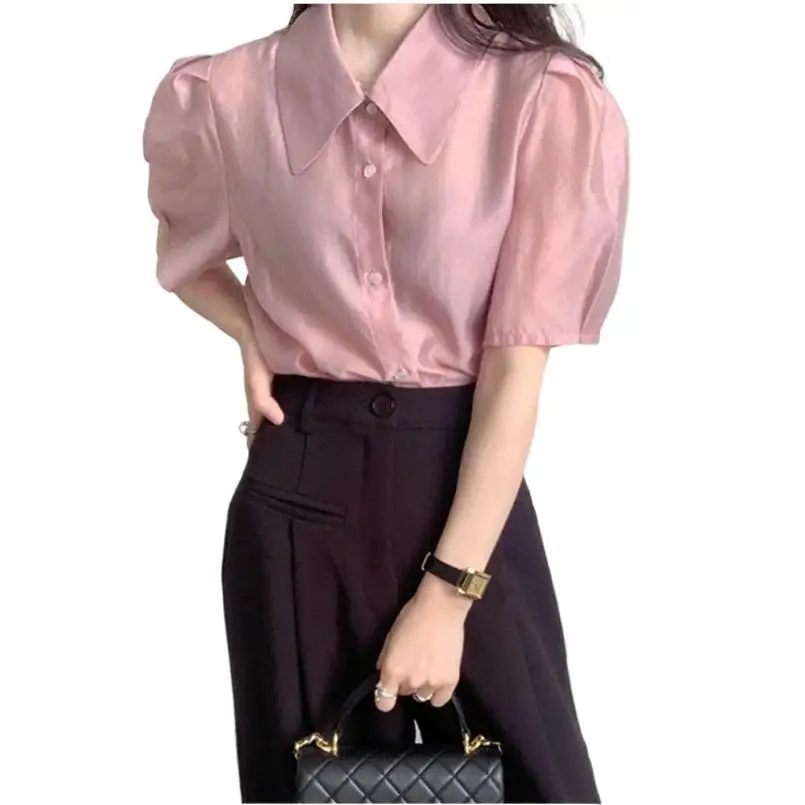 Shirts Women Sweet Design Blouses Button French Style Elegant Short Sleeve Tops Lyocell Lightweight Breathable Blouse Solid Tops
Shirts Women Sweet Design Blouses Button French Style Elegant Short Sleeve Tops Lyocell Lightweight Breathable Blouse Solid Tops