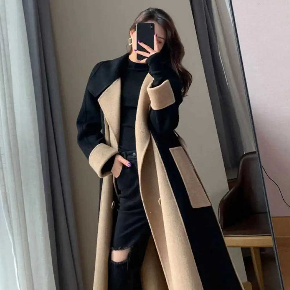 Winter Coat Color Matching Mid Length Double-sided Turn-down Collar Keep Warm Pockets Oversized Anti-wrinkle Lady Coat for Datin
Winter Coat Color Matching Mid Length Double-sided Turn-down Collar Keep Warm Pockets Oversized Anti-wrinkle Lady Coat for Datin