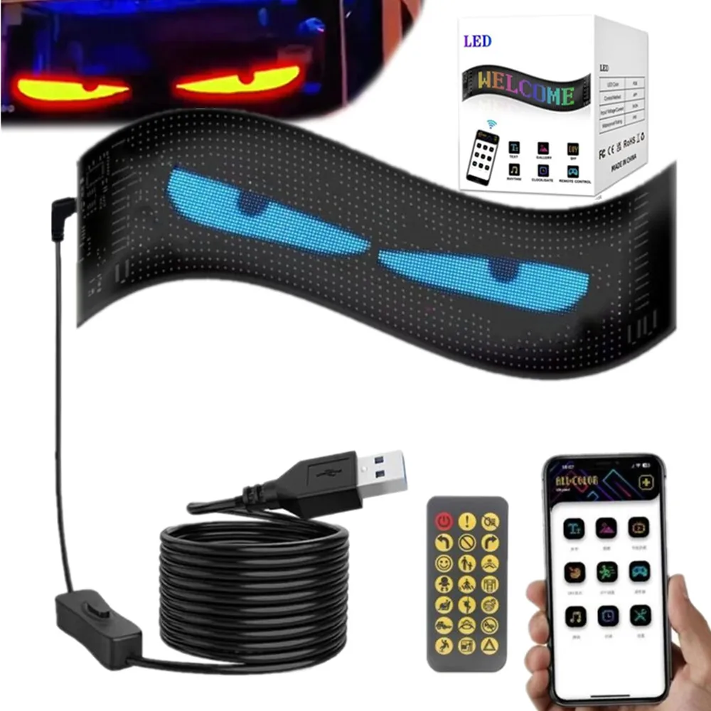 Автомобильные светящиеся глаза дьявола, гибкая рабочая панель, фотоматричный экран для лобового стекла, светящиеся автомобильные глаза, программируемые автомобильные глаза для грузовиков 
Автомобильные светящиеся глаза дьявола, гибкая рабочая панель, фотоматричный экран для лобового стекла, светящиеся автомобильные глаза, программируемые автомобильные глаза для грузовиков