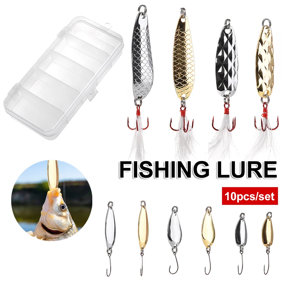 10pcs Spinning Fishing Lure Spoon Sequins Metal Hard Bait with Box Spinnerbait with Hook Fishing Tackle for Trout Perch Pike
10pcs Spinning Fishing Lure Spoon Sequins Metal Hard Bait with Box Spinnerbait with Hook Fishing Tackle for Trout Perch Pike