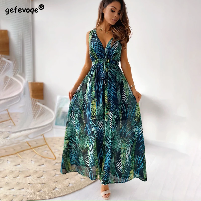 Bohemian Sexy V Neck Sleeveless Dresses Print Elastic Waist Camisole Straight Robe Summer Fashion Free Shipping Women Clothing
Bohemian Sexy V Neck Sleeveless Dresses Print Elastic Waist Camisole Straight Robe Summer Fashion Free Shipping Women Clothing