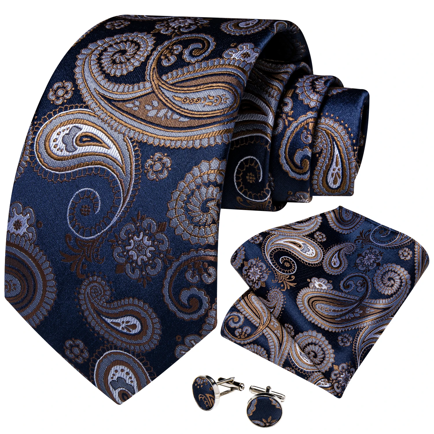 

Luxury Brown Paisley Blue Men's 8cm Ties Handkerchief Cufflinks Wedding Party Paisley Necktie Accessories Gift Wholesale