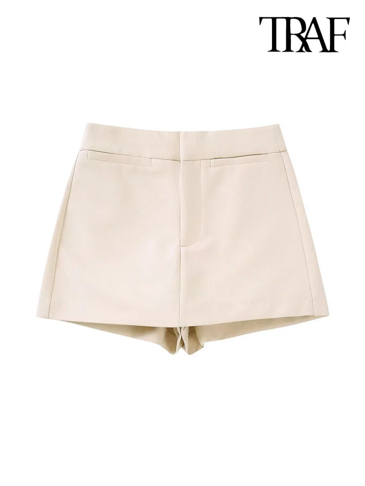 

TRAF Women Fashion Front False Welt Pockets Shorts Skirts Vintage High Waist Zipper Fly Female Skort Mujer
