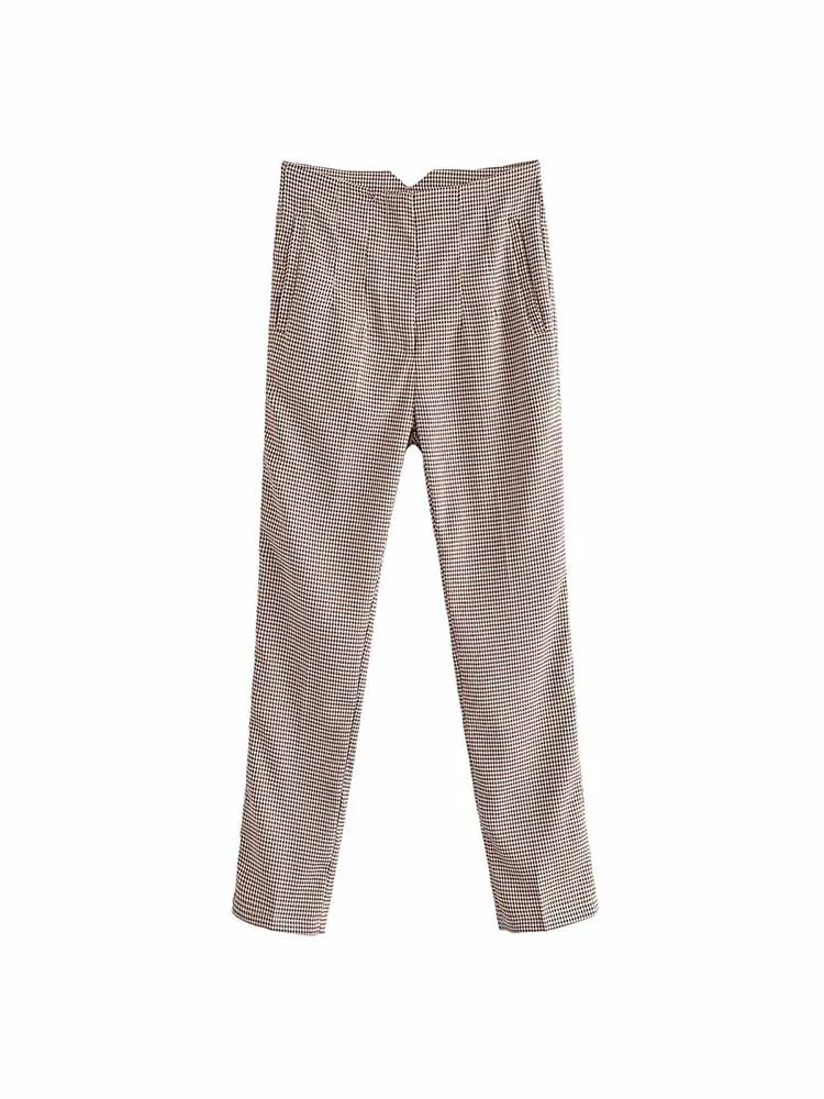 BSK&ZA&TRF Women New Fashion pleat decoration Lattice Slim Pants Vintage High Waist Side Pockets Zipper Female Trousers Mujer
BSK&ZA&TRF Women New Fashion pleat decoration Lattice Slim Pants Vintage High Waist Side Pockets Zipper Female Trousers Mujer