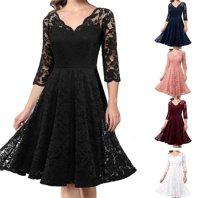 Женское платье, кружевное однотонное платье с рукавом 3/4, вышивкой и V-образным вырезом, коктейльное платье для подружки невесты, Размеры S/M/L/...
Женское платье, кружевное однотонное платье с рукавом 3/4, вышивкой и V-образным вырезом, коктейльное платье для подружки невесты, Размеры S/M/L/...