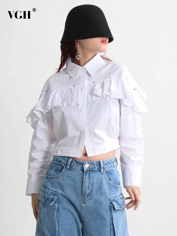 VGH Patchwork Single Breasted Shirts For Women Lapel Long Sleeve Folds Minimalist Temperament Casual Loose Blouse Female 2022
VGH Patchwork Single Breasted Shirts For Women Lapel Long Sleeve Folds Minimalist Temperament Casual Loose Blouse Female 2022