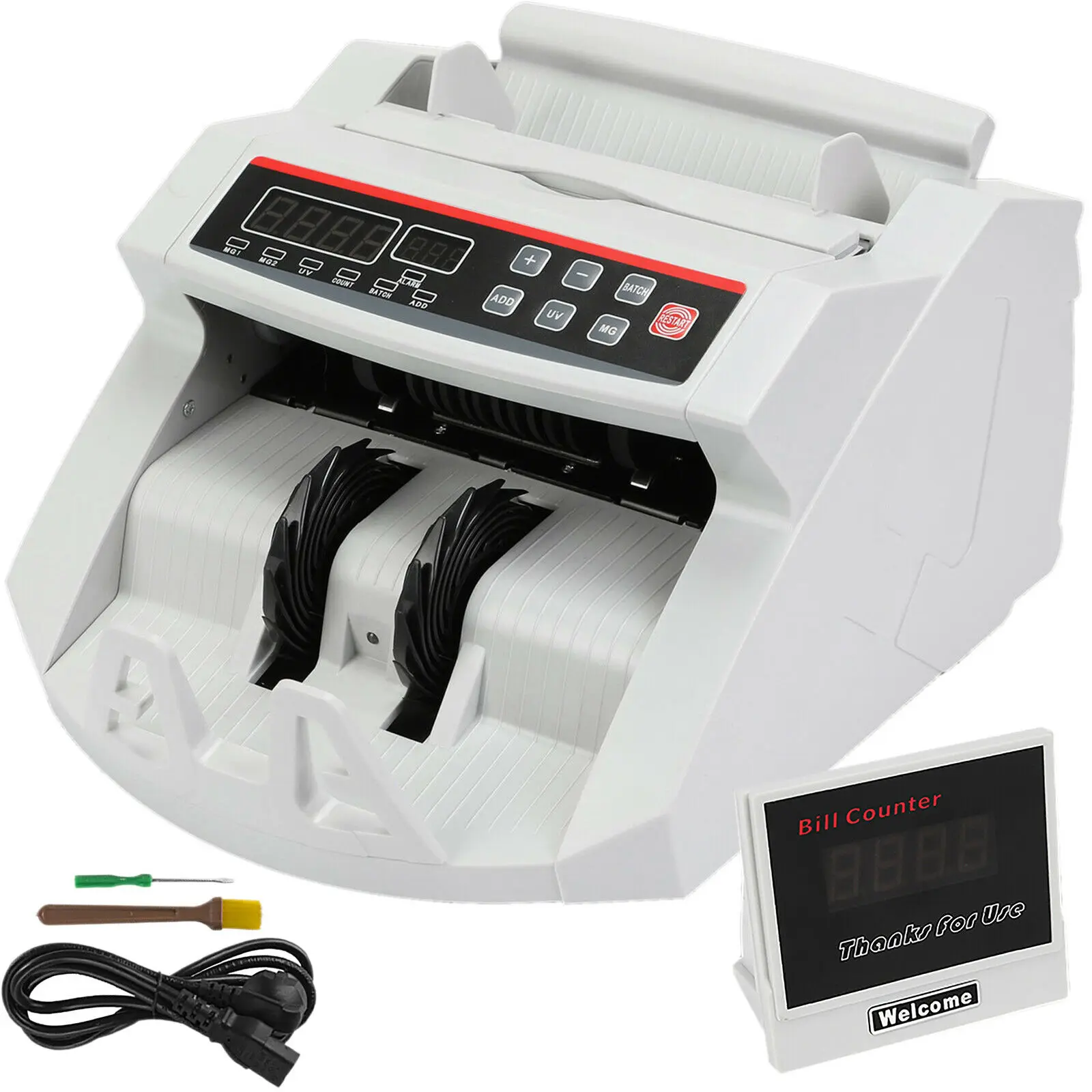 

VEVOR Money Bill Counter 1000 PCS/min 80W Currency Cash Counting Machine UV MG Counterfeit Detection with LED Display for Banks
