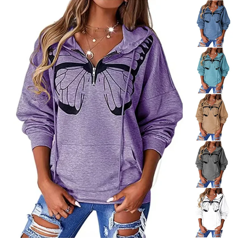 Autumn Winter New Women's Casual Tops Fashion Butterfly Printed Hooded Long Sleeve Loose Lady Sweatshirt
Autumn Winter New Women's Casual Tops Fashion Butterfly Printed Hooded Long Sleeve Loose Lady Sweatshirt
