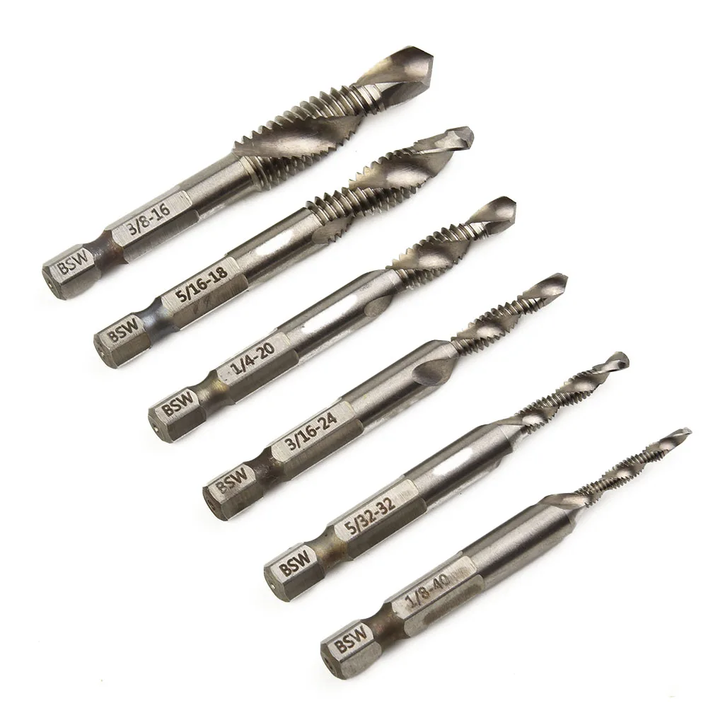 6pcs/Set 1/4 Hex Shank High Speed Steel Spiral Screw Thread Taps Drill Bit Tool Multi-function Metal Special Tap Drills Bit
6pcs/Set 1/4 Hex Shank High Speed Steel Spiral Screw Thread Taps Drill Bit Tool Multi-function Metal Special Tap Drills Bit