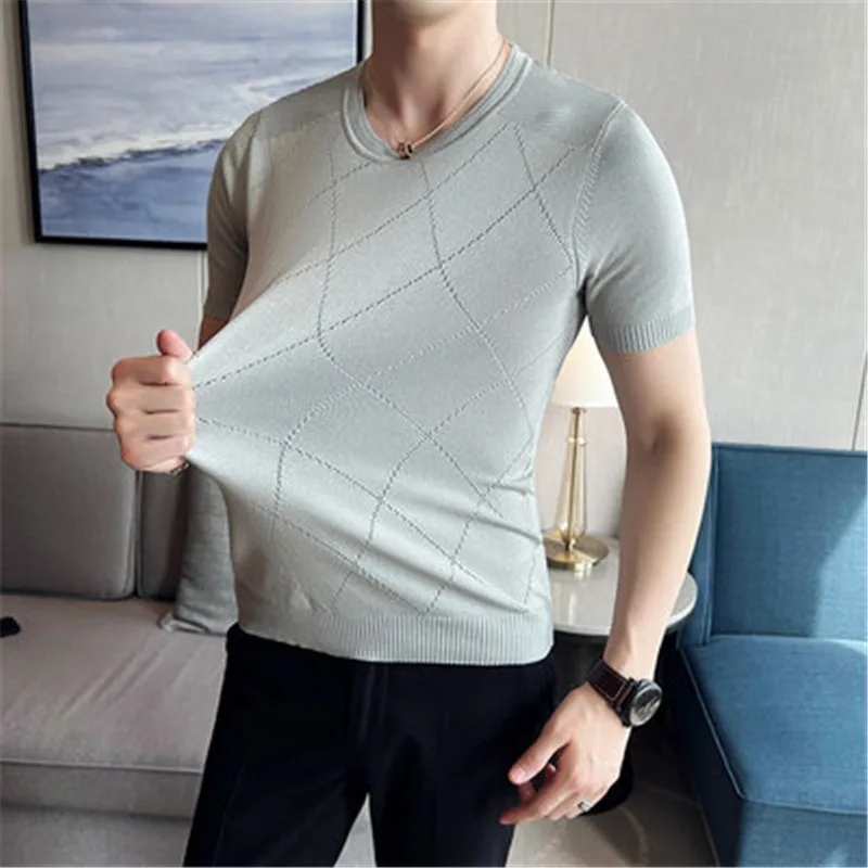 Summer T-shirt Men Elastic Short Sleeve Breathable Knitting Top T shirt for Male Valorant Slim Camisetas Rhombus y2k Streetwear 
Summer T-shirt Men Elastic Short Sleeve Breathable Knitting Top T shirt for Male Valorant Slim Camisetas Rhombus y2k Streetwear