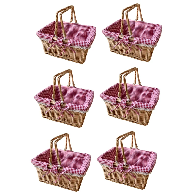 6X Picnic Basket, Woven Natural Wicker Basket With Double Handles And Cloth Lining For Food Sundry Container Fruit
6X Picnic Basket, Woven Natural Wicker Basket With Double Handles And Cloth Lining For Food Sundry Container Fruit