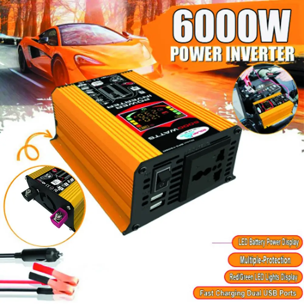 6000W LED Screen 12V 220V 110V Inverter Car Power Adapter Modified Sine Wave Voltage Transformer Dual USB 12V To 220V Inverter
6000W LED Screen 12V 220V 110V Inverter Car Power Adapter Modified Sine Wave Voltage Transformer Dual USB 12V To 220V Inverter