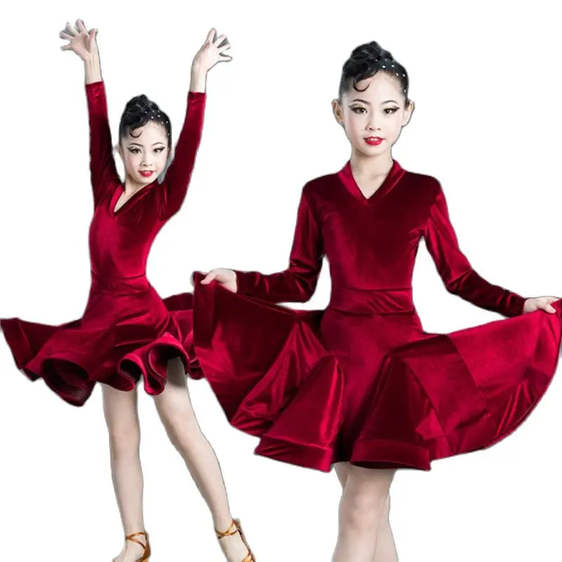Velvet long sleeve latin dance dress for kids girls competition ballroom kids tango salsa dance clothes practice wear cha
Velvet long sleeve latin dance dress for kids girls competition ballroom kids tango salsa dance clothes practice wear cha