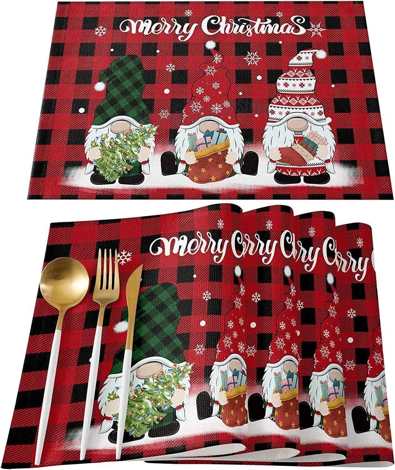 Merry Christmas Cartoon Gnome Tree Red Black Buffalo Check Plaid Washable Dining Table Place Mat for Kitchen Non-Slip Table Mats
Merry Christmas Cartoon Gnome Tree Red Black Buffalo Check Plaid Washable Dining Table Place Mat for Kitchen Non-Slip Table Mats