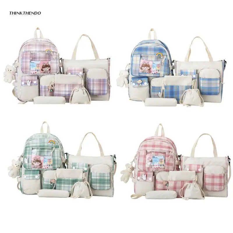 5pcs Plaid Backpack School Student Bookbags Casual Daypack Handbag Shoulder Drawstring Bag Pencil Case Set for Girls Women
5pcs Plaid Backpack School Student Bookbags Casual Daypack Handbag Shoulder Drawstring Bag Pencil Case Set for Girls Women
