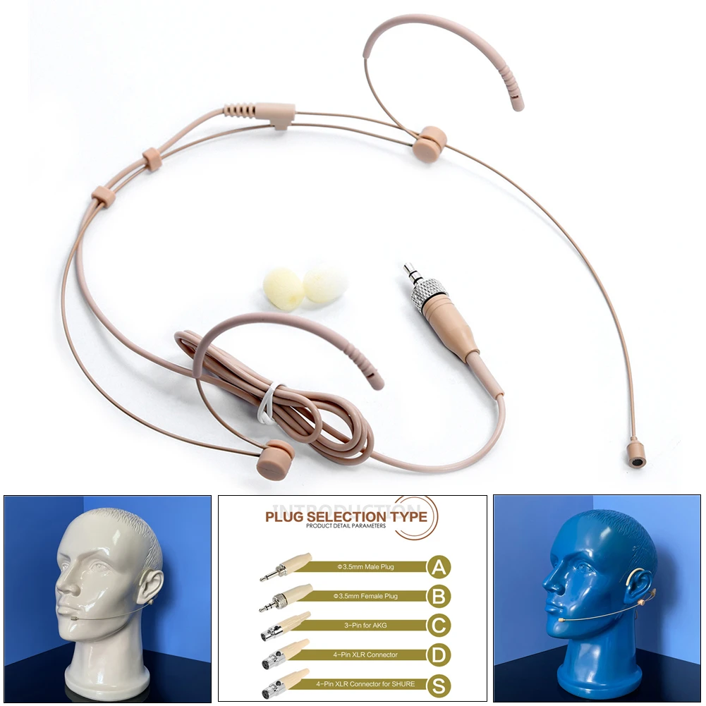 Adjustable Beige Double Earhook Headset Mic Microphone Lockable Headworn Microphone 3.5mm 3 Pin 4 Pin XLR Plug
Adjustable Beige Double Earhook Headset Mic Microphone Lockable Headworn Microphone 3.5mm 3 Pin 4 Pin XLR Plug