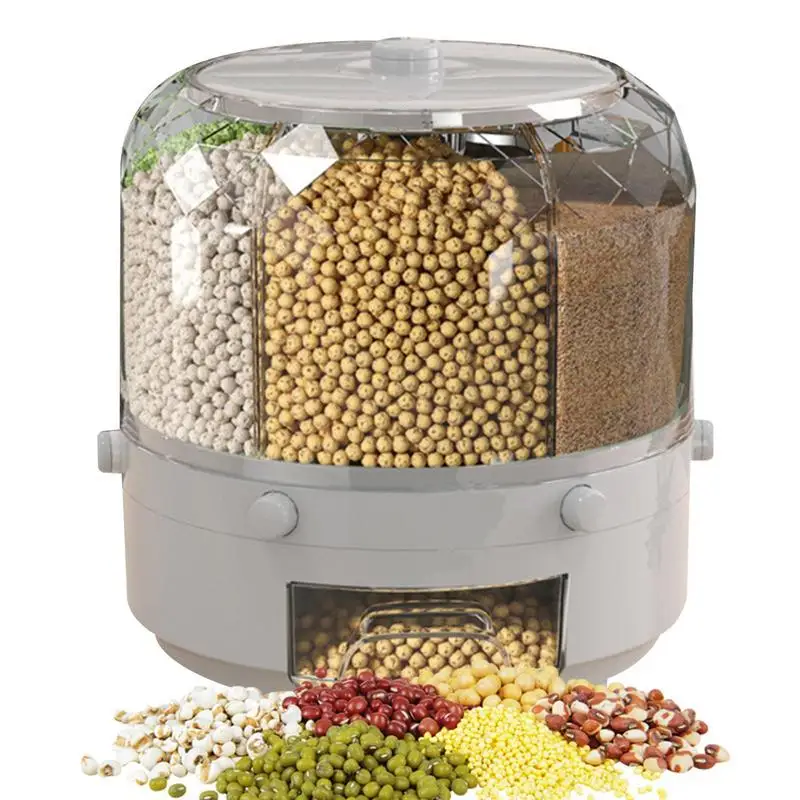 Rotating Grain Dispenser Rice Bucket Dispenser 6 Grids Rotatable Transparent Rice Storage Bucket For Countertop Cutlery Racks
Rotating Grain Dispenser Rice Bucket Dispenser 6 Grids Rotatable Transparent Rice Storage Bucket For Countertop Cutlery Racks