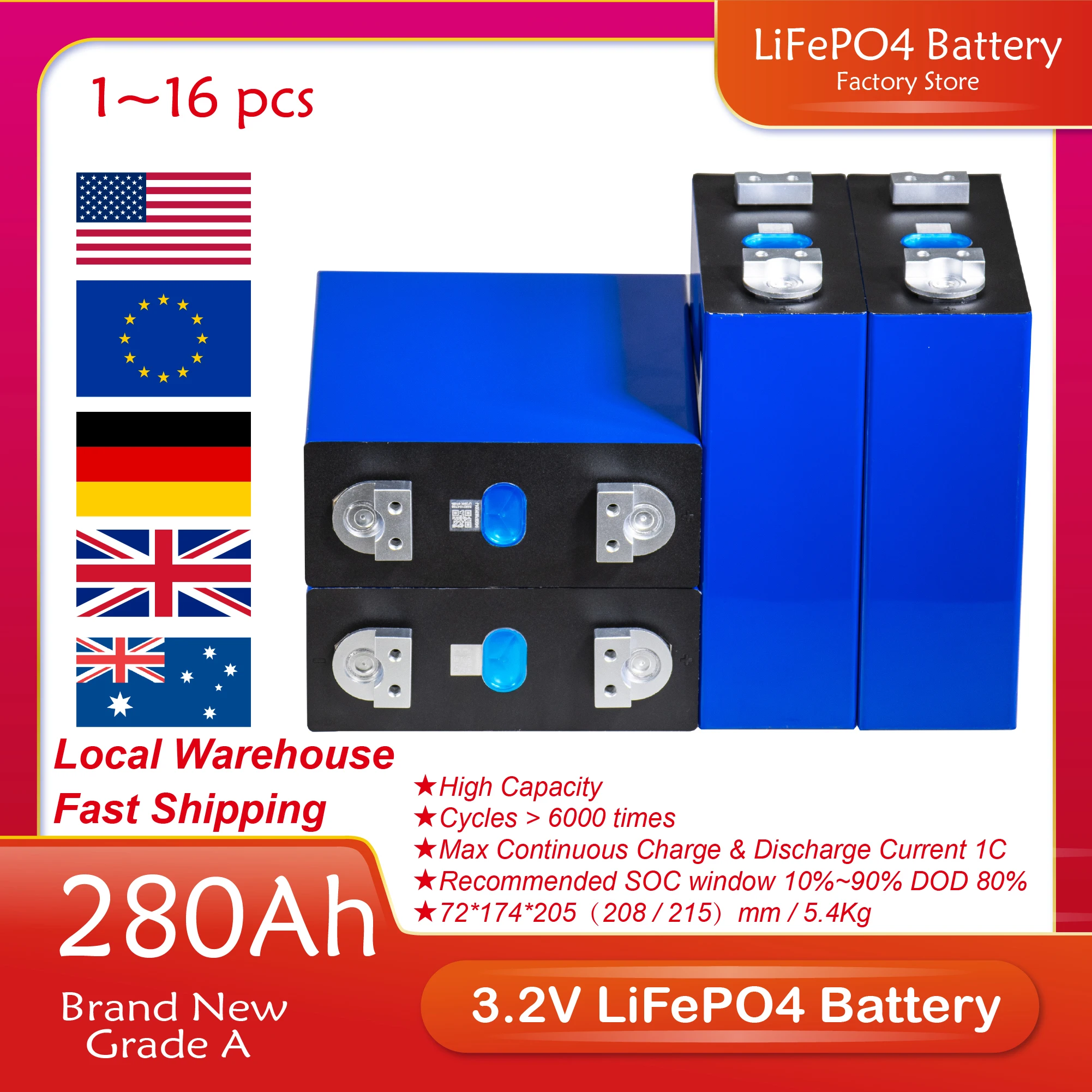 Литий-железо-фосфатная батарея 280ач 3,2 в 2/4/8/16/32 шт, LF280K, новый класс ADIY 48 в 24 в 12 В, аккумуляторная батарея, в наличии в ЕС 
Литий-железо-фосфатная батарея 280ач 3,2 в 2/4/8/16/32 шт, LF280K, новый класс ADIY 48 в 24 в 12 В, аккумуляторная батарея, в наличии в ЕС