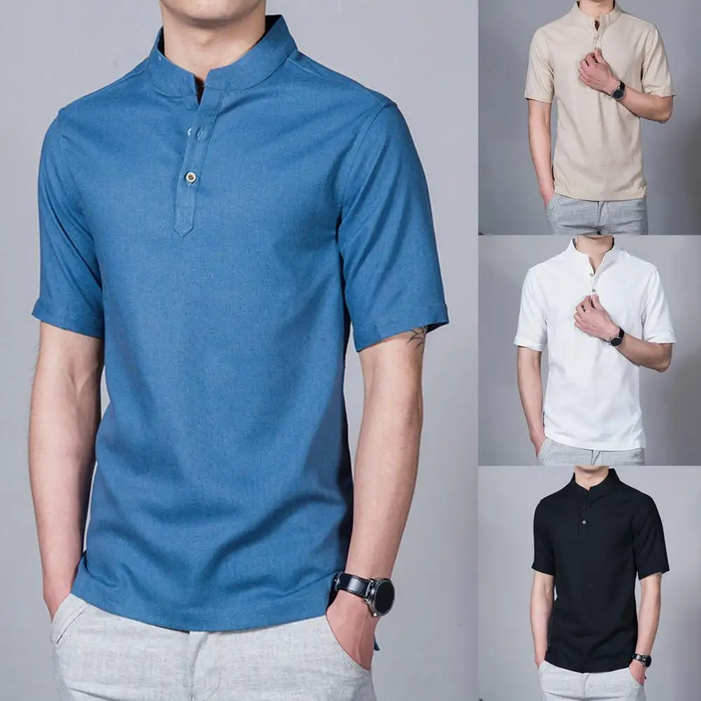 Summer Men Shirt Casual Short Sleeve Stand Collar Cotton and Linen Solid Color Stand Collar All Match Soft Summer Top for Work
Summer Men Shirt Casual Short Sleeve Stand Collar Cotton and Linen Solid Color Stand Collar All Match Soft Summer Top for Work