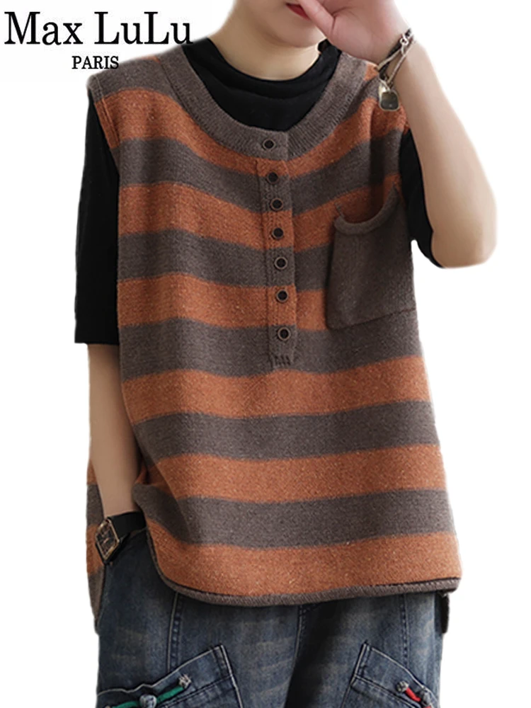 Max LuLu 2022 Spring Womens Vintage Striped Sweater Vest Button Gothic New Style Ladies Clothes Casual Pockets Fashion Knitwear
Max LuLu 2022 Spring Womens Vintage Striped Sweater Vest Button Gothic New Style Ladies Clothes Casual Pockets Fashion Knitwear