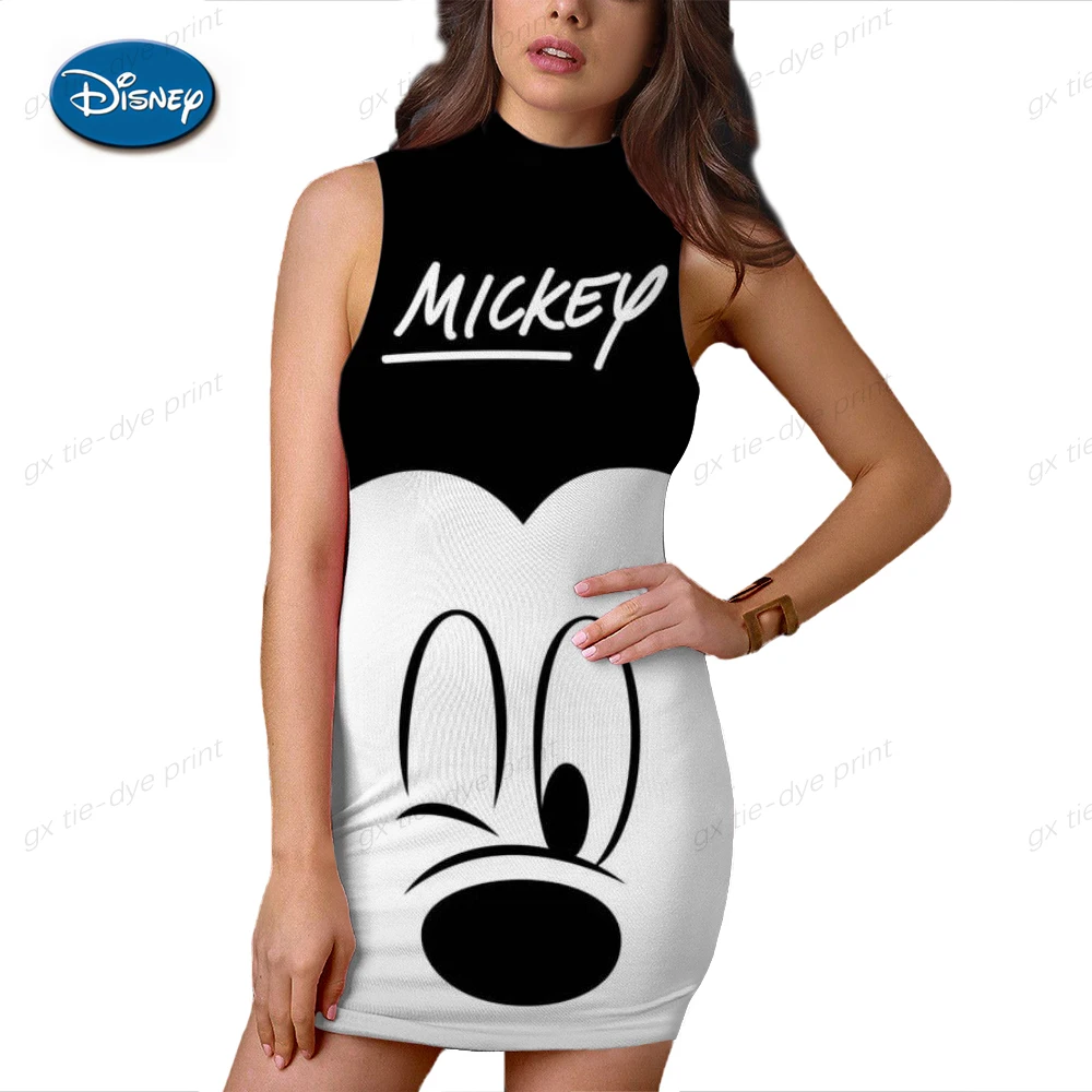 

Women Disney Mickey Mouse Sleevess Dress Summer Casual Fashion One Piece Dress Stylish Stretchy Dress Sexy Bodycon Party Clothes