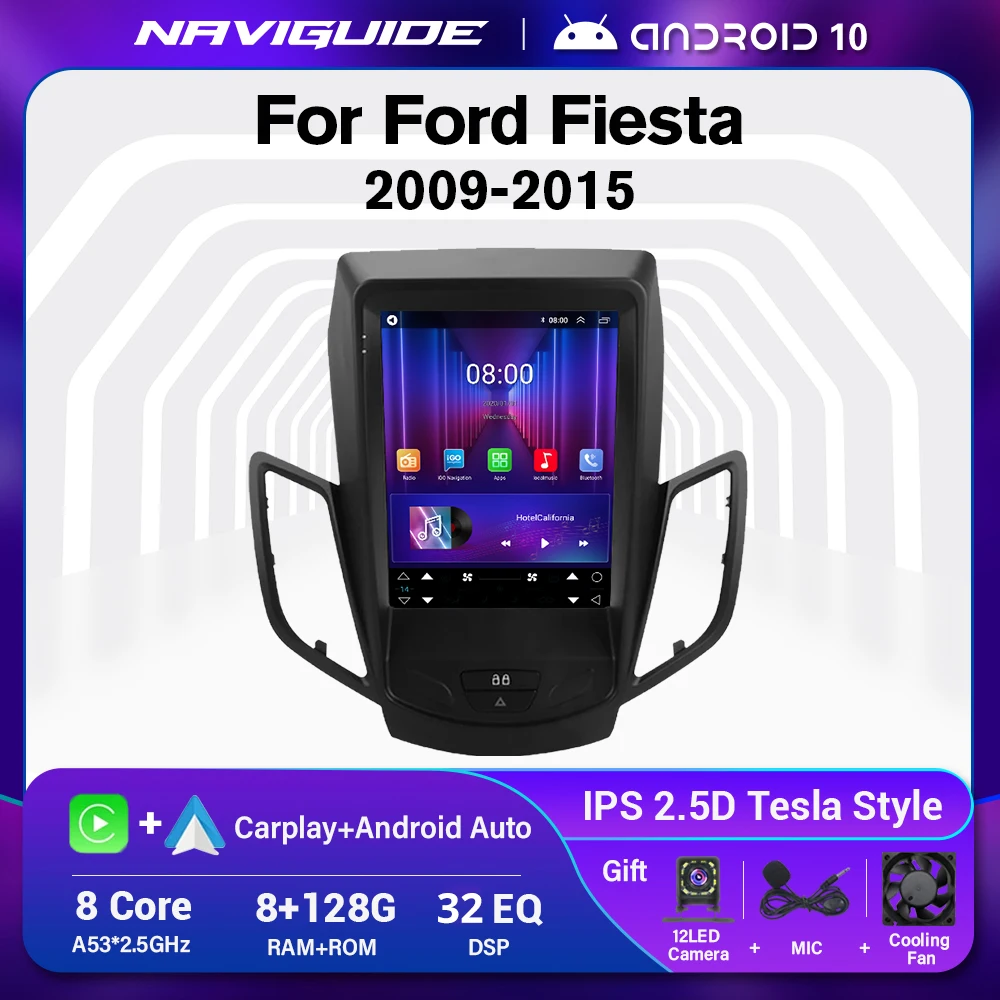 

NAVIGUIDE Car Stereo Autoradio For Ford Fiesta MK7 2009-2015 Tesla Style Android 10 Multimedia Player Carplay GPS Navi Head Unit