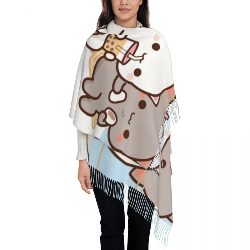 

Personalized Print Peach And Goma Mochi Cat Bubble Tea Scarf Men Women Winter Warm Scarves Shawl Wrap