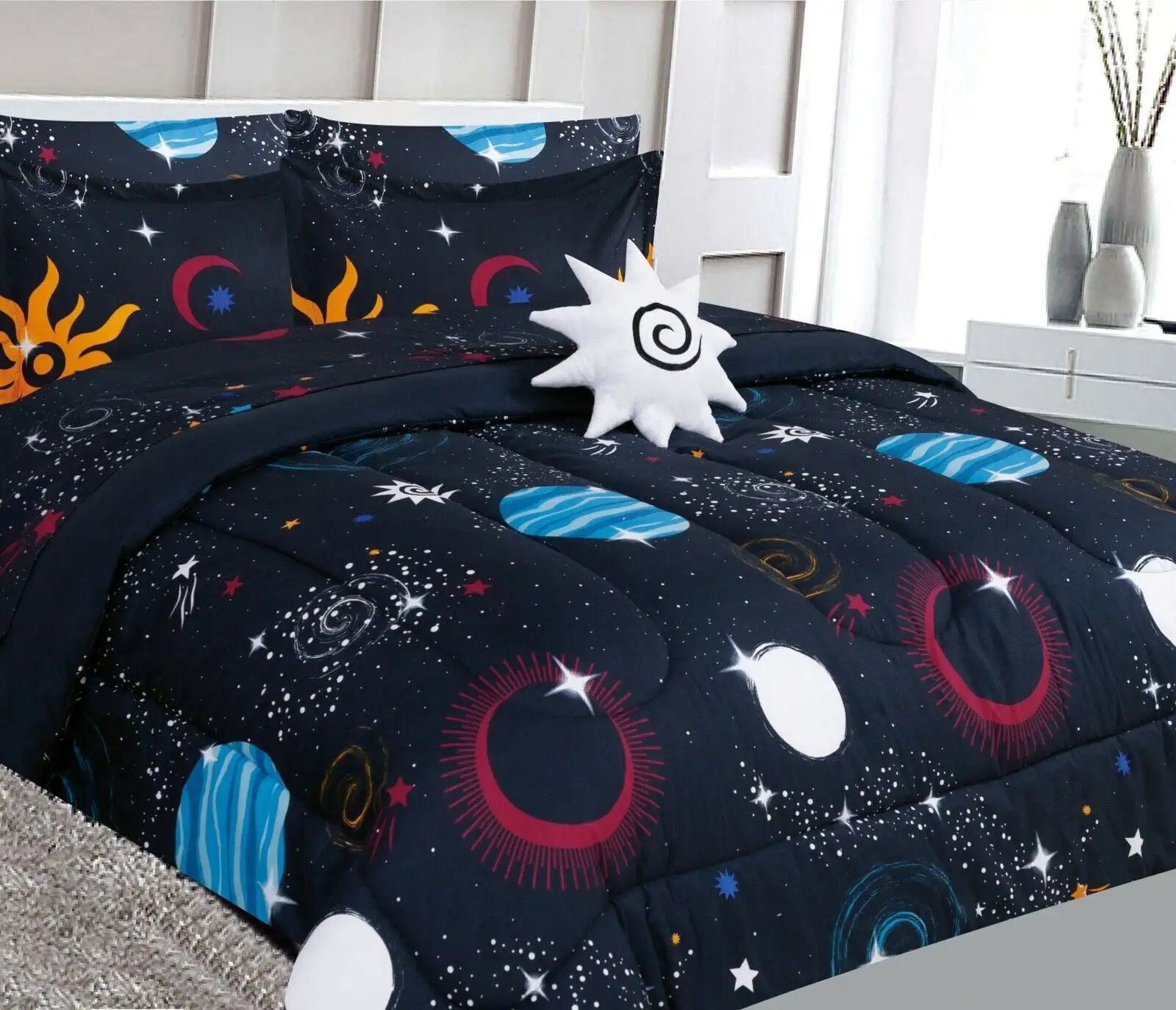 Comforter set matching fitted sheet set and pillow sham plushie toy FULL size space #2 planets bed in bag print design supersoft
Comforter set matching fitted sheet set and pillow sham plushie toy FULL size space #2 planets bed in bag print design supersoft