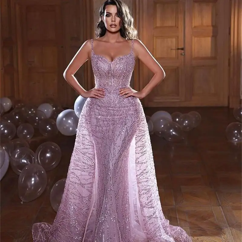 Sext Sequined Mermaid Prom Dresses With Detachable Train Spaghetti Neck Evening Dress Tulle Photo Shoot Dress
Sext Sequined Mermaid Prom Dresses With Detachable Train Spaghetti Neck Evening Dress Tulle Photo Shoot Dress