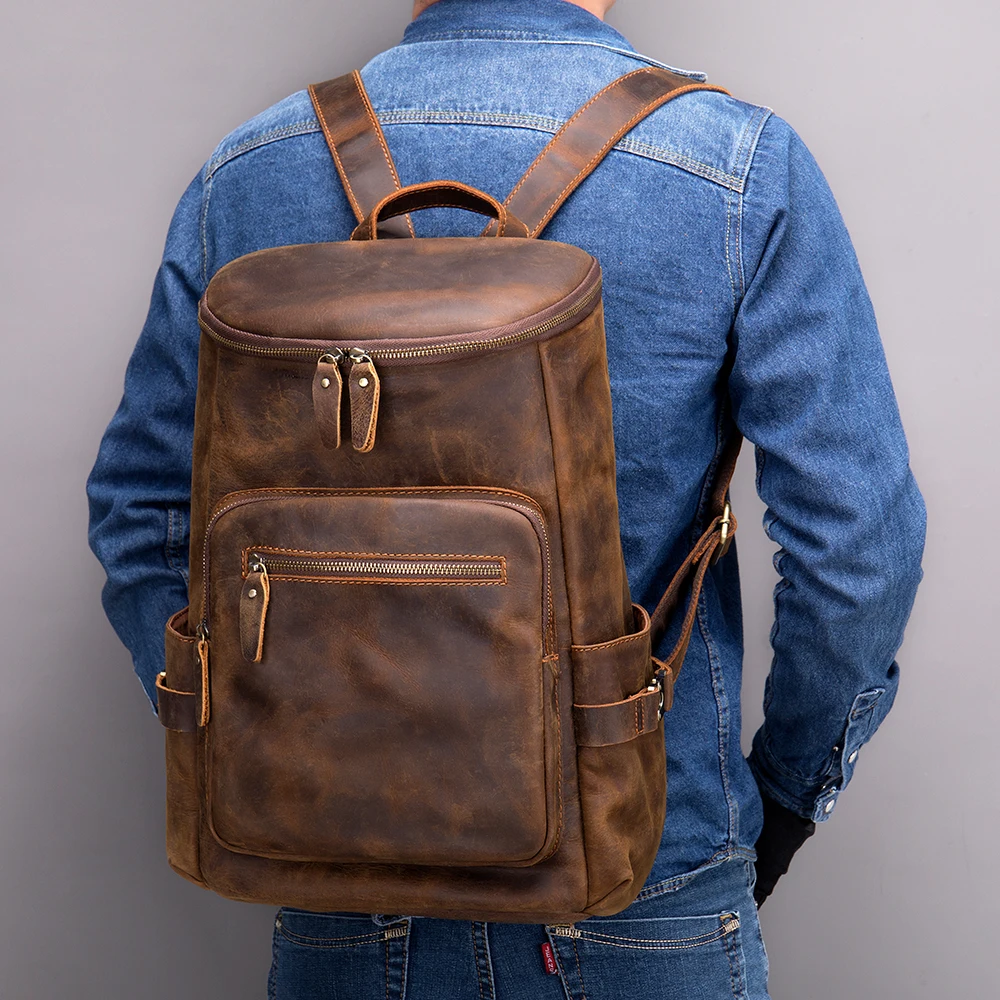 

Рюкзак мужской из кожи Крейзи Хорс, вместительный ранец для ноутбука 15 дюймов, кожаный школьный портфель в стиле ретро