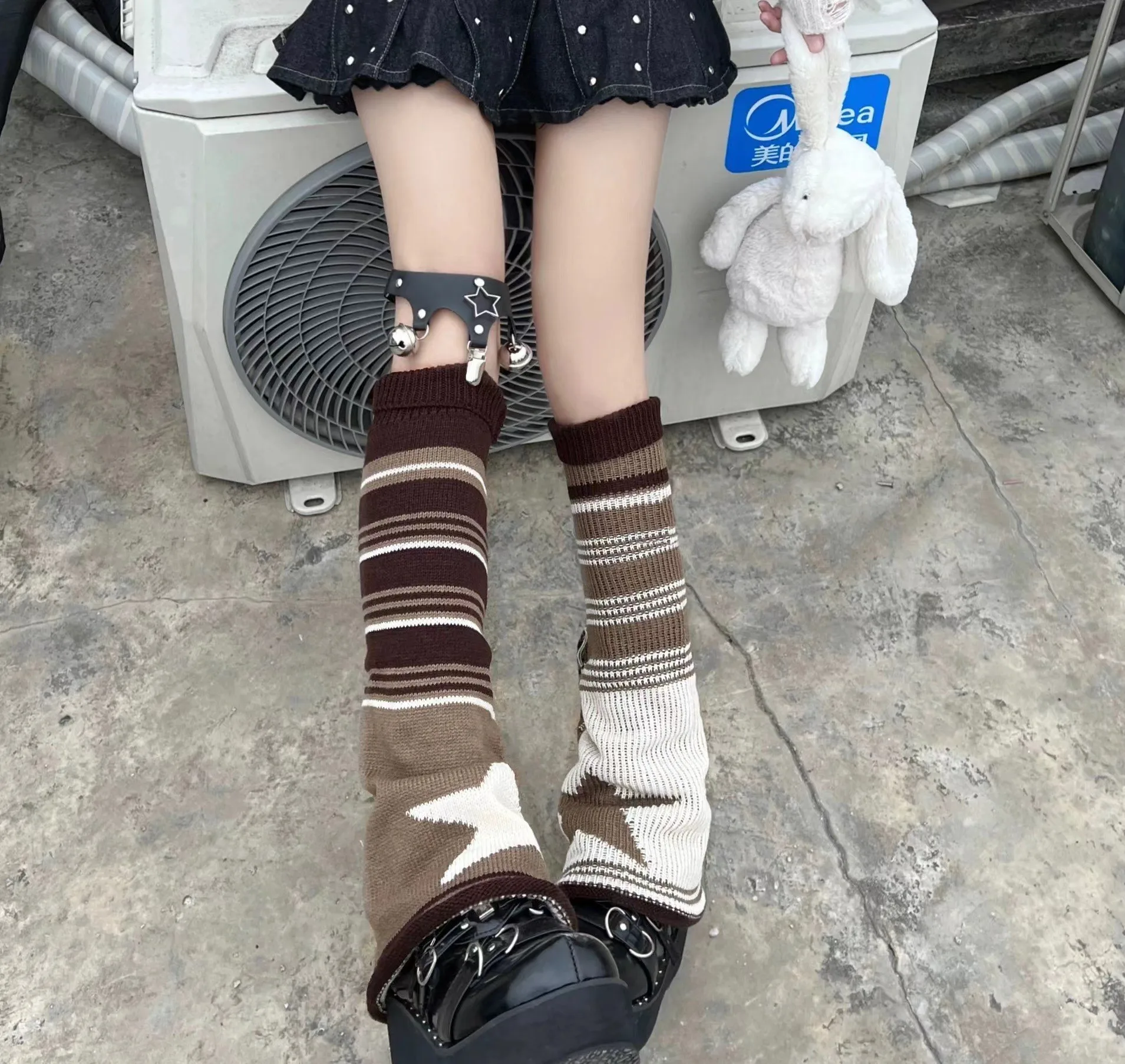 

Pentagram Asymmetrical Socks Knit Leg Scoks Stripe Y2K Style Wide Leg Socks JK Girls Lolita Dress Leg Warmers