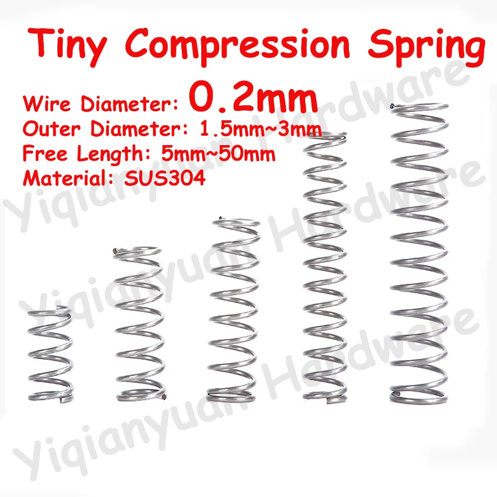10Pcs Wire Diameter φ0.2mm SUS304 Stainless Steel Tiny Compression Springs Outer Diameter 1.5mm~3mm Free Length 5mm~50mm
10Pcs Wire Diameter φ0.2mm SUS304 Stainless Steel Tiny Compression Springs Outer Diameter 1.5mm~3mm Free Length 5mm~50mm