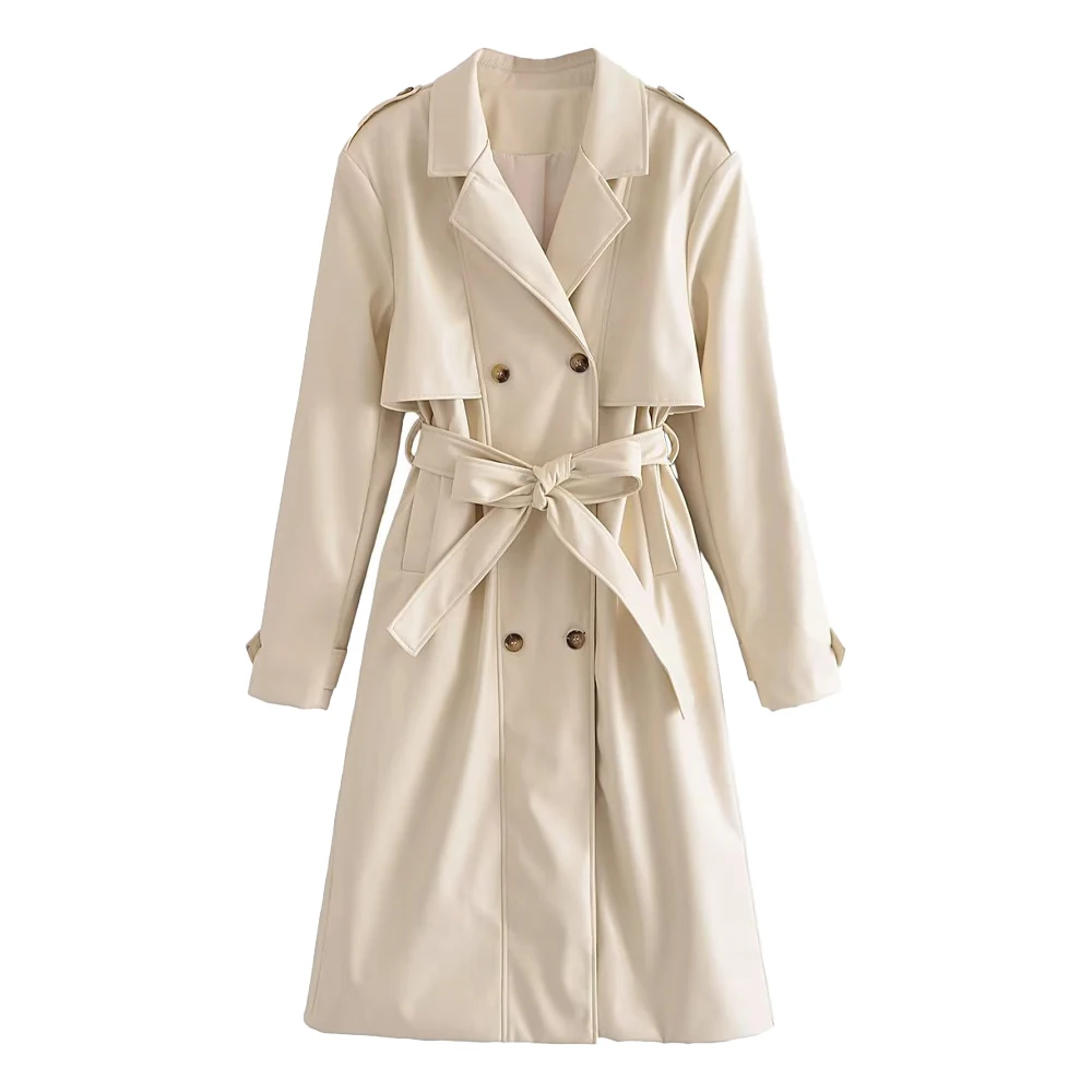 Women's 2022 Chic New Faux Leather With Belt Double Breasted Windbreaker Fashion Temperament Retro Long Sleeve Female Jacket
Women's 2022 Chic New Faux Leather With Belt Double Breasted Windbreaker Fashion Temperament Retro Long Sleeve Female Jacket