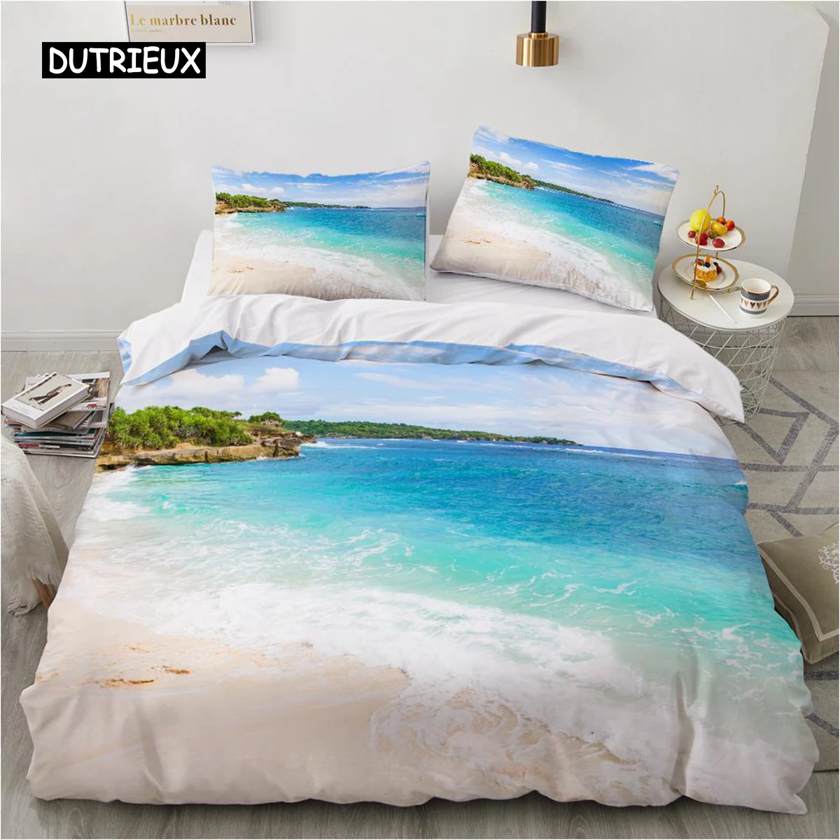 Ocean Duvet Cover Set King Size Polyester Tropic Ocean Style Sandy Shore and Sea with Waves Escape To Paradise Theme Bedding Set
Ocean Duvet Cover Set King Size Polyester Tropic Ocean Style Sandy Shore and Sea with Waves Escape To Paradise Theme Bedding Set