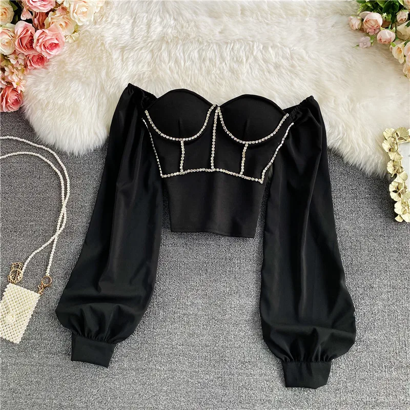 French Court Style Sexy Rhinestone Fitted Slim Fit Celebrity Westernized Bra Shirt Fashion Elegant Square Neck Top Long Sleeve
French Court Style Sexy Rhinestone Fitted Slim Fit Celebrity Westernized Bra Shirt Fashion Elegant Square Neck Top Long Sleeve