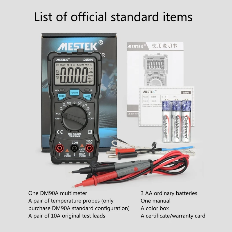 Digital Multimeter 6000 Counts for Dc Voltmeter Ohm Amp Frequency Test Meter ℃/℉ Switchable NCV Data Hold Drop ship
Digital Multimeter 6000 Counts for Dc Voltmeter Ohm Amp Frequency Test Meter ℃/℉ Switchable NCV Data Hold Drop ship
